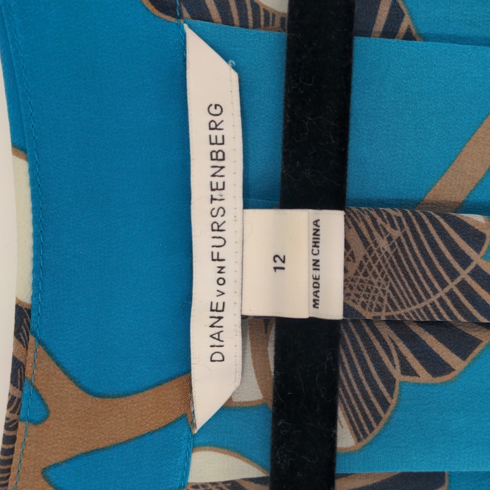 Diane Von Furstenberg Women's Size 12 Silk Turquoise Blouse Puff Sleeve Cahil - Picture 3 of 14
